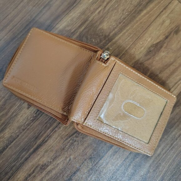 Mens Zipper Bifold Genuine Leather Outside ID Window Card Zip Around Wallet - Picture 5 of 8